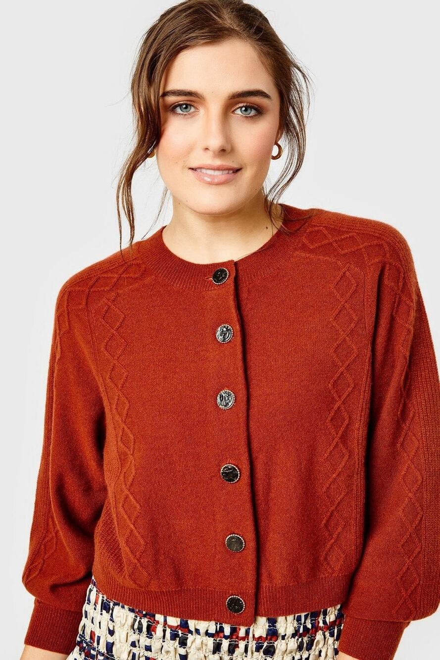Cartolina Mirabel Copper Brown Cognac Cashmere Cardigan M
